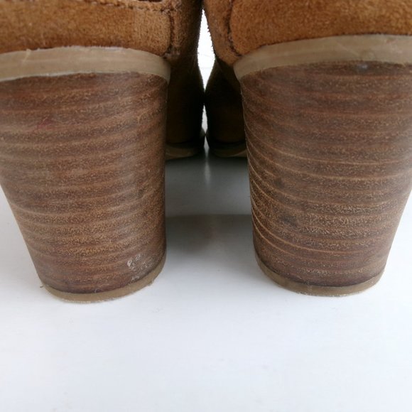 The Heeled Mule in Cognac Suede with Wood Stacked Heel Size 9 - Picture 9 of 14